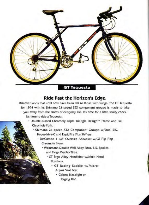 1994 GT Mountain Bike Catalog page featuring the Tequesta.