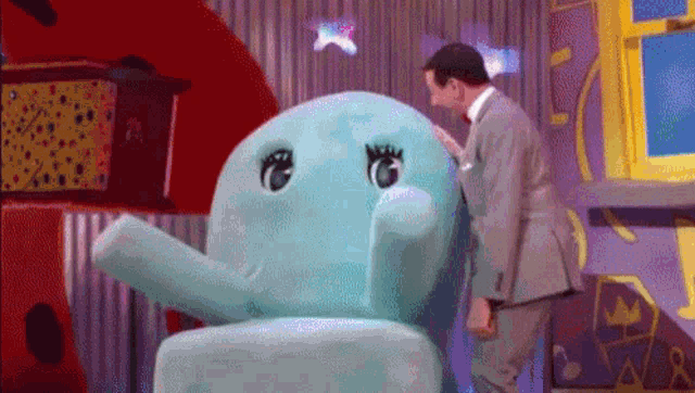 a gif of everyone in PeeWee's Playhouse freaking out because someone said the magic word