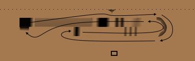 a gradient heightmap drawing of a track layout with course drawn with arrows