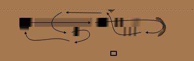 a gradient heightmap drawing of a track layout with a different course drawn with arrows