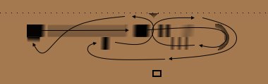 a gradient heightmap drawing of a track layout with yet another course drawn with arrows