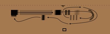 a gradient heightmap drawing of a track layout with a fourth route drawn with arrows